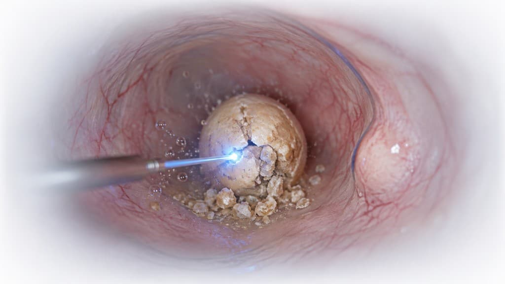 Endoscopic view of bladder stone removal with a laser method